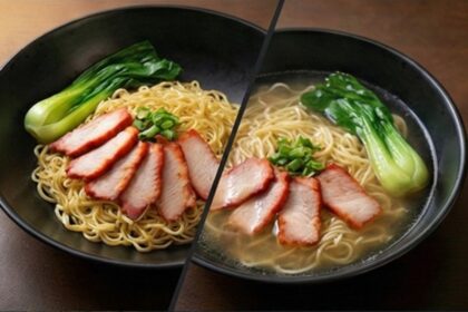 焼き豚入り中華麺 汁なし / 汁あり どちらか選択 Egg Noodle with BBQ Pork